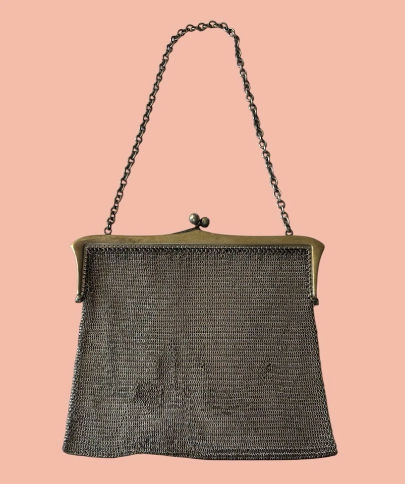 Cartera antigua de cota de malla con placa de plata de 1900 de malla metálica eduardiana hecha en Londres Foto 3 de 4