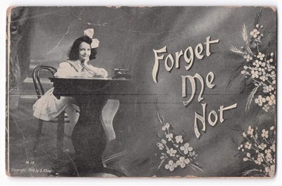 1908 S. Kline Forget Me Not Postcard - Young Girl Portrait, St. Charles IA