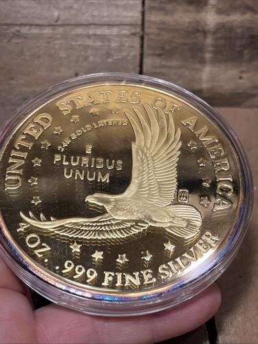Washington Mint 2000 Giant 4 oz Gold Layer Proof Sacagawea Liberty Coin - Picture 4 of 8