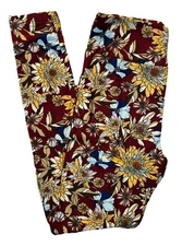 OS Lularoe Leggings Floral on Maroon Red Art Deco Size 2-10 NEW 260269