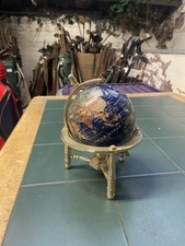 Globe World Map Crystal Gem Stone Model On Brass Stand Small Size See Desc