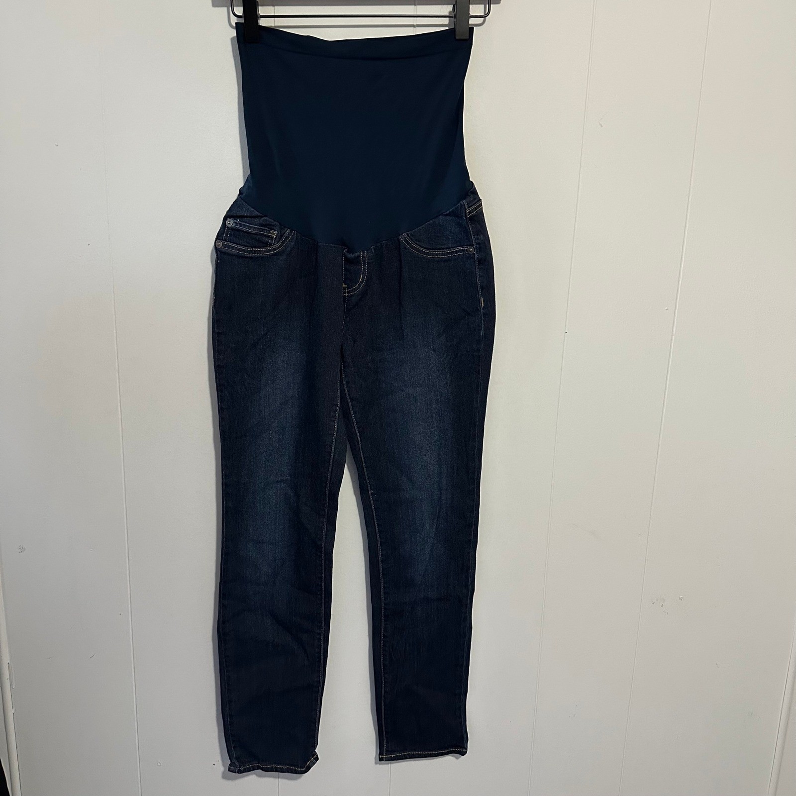 Luxe Essentials Denim Maternity Skinny Jeans Dark Wash Over Belly Size 28