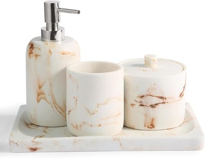 Marble Pattern Bathroom Accessory Sets,4 Pieces Resin Bathroom Accessories
