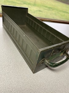 VTG File Drawer 11" File Metal Parts Bin Military Green Industrial Decor