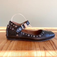 38.5 - Free People Black Leather Silver Studded Mystic Mary Jane Flats 0603AG