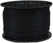 QNR 1/8" Black Polyester Cord, Solid Braid Dacron Utility Rope, 500 Ft Spool, Lo