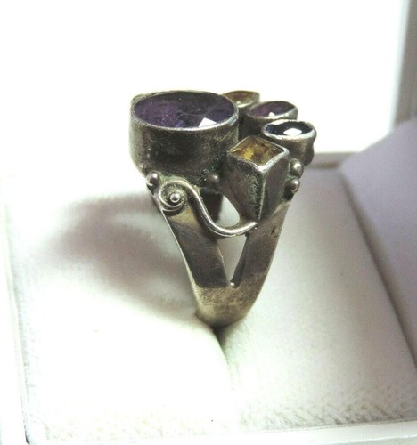 Vintage Ametista Topazio Blu Perla Grappolo Ferro Anello Argento Sterling CG 59 - Foto 8 di 8