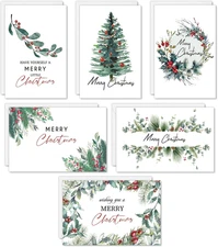 AnyDesign 6 Designs Christmas Greeting Cards Assortment with Envelopes and Stick