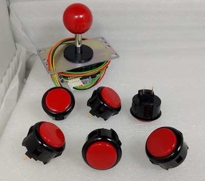 Japan Sanwa Mix Buttons Black Red x 6 & Red Joystick 8YT- Arcade Parts