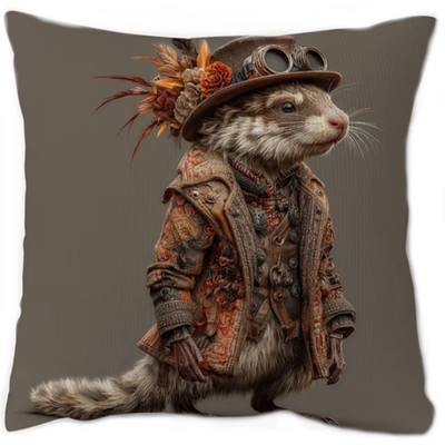 Kissen mit Füllung 45x45cm Nerz, Dekokissen Marder,  Steampunk, Fettchen, Otter