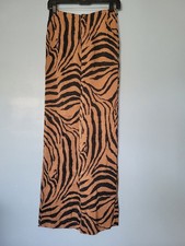 Zara Womens High-Waist Wide-Leg Zebra Print Pants in Brown/Black XS