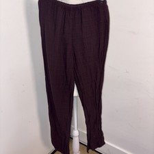 Eileen Fisher Organic Linen Brown Pants Beige Elastic Waist Pockets Small