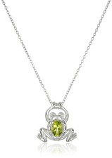 Women's Sterling Silver Genuine Peridot Frog Pendant Necklace, 18"