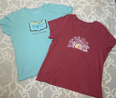 Life Is Good Women's Crusher T Shirts (Lot of 2) Size XXL 2XL Daisy/Get Lost