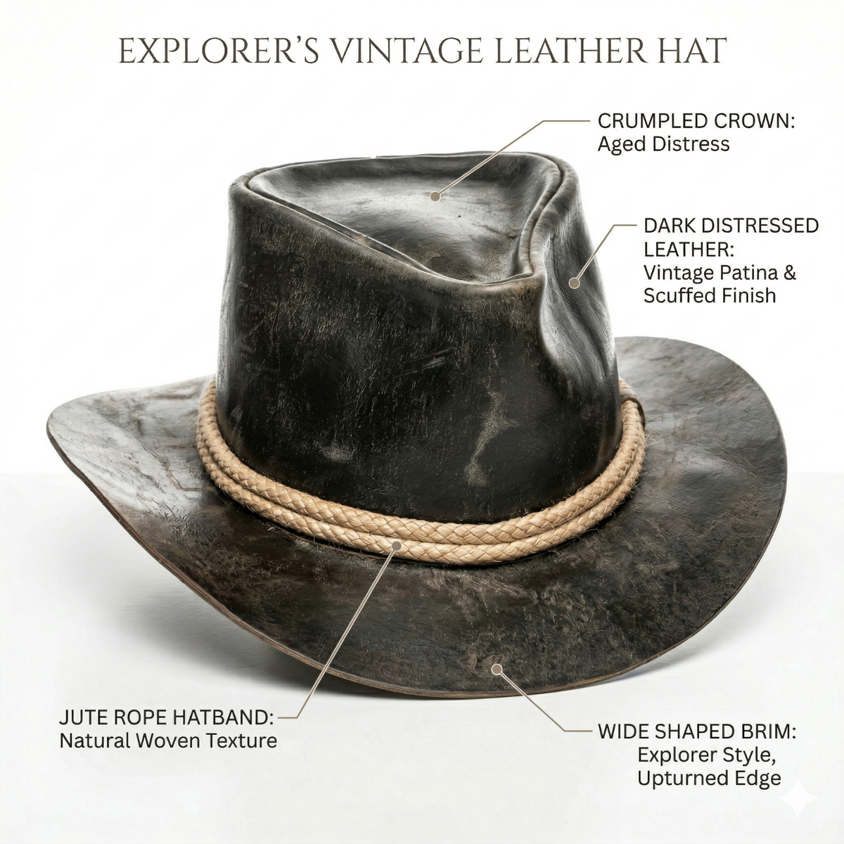 北原哲夫 私物　Vintage Leather Western Hat Handmade Western Genuine Cowhide Replica Leather Arthur Morgan