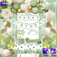 Geburtstagsdeko Set GrüN Gold Mit Happy Birthday Banner, Luftballons, SchäRpe,