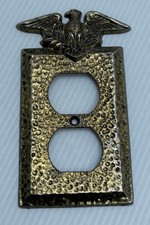 Vintage American Eagle 2 Outlet Cover Face Plate Cast Metal Hammered Gold Tone