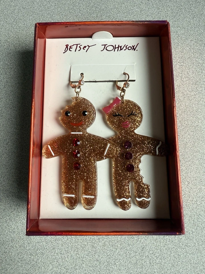 Pendientes de Navidad Betsey Johnson de pan de jengibre brillante Foto 4 de 4