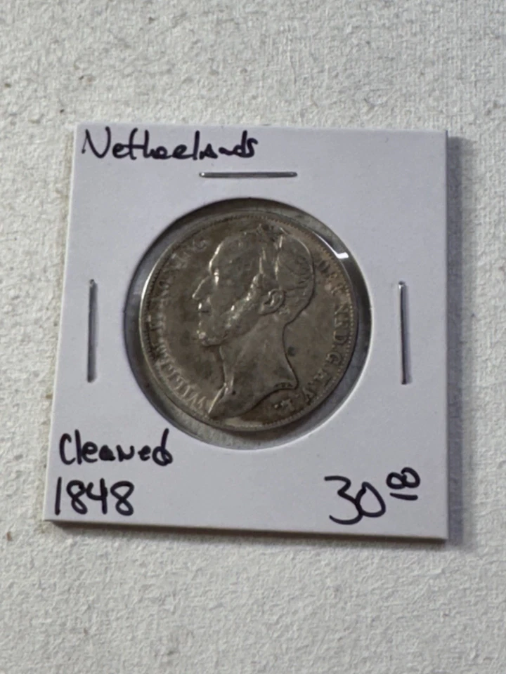 1848 Netherlands 1 Gulden Silver Coin Cleaned - Image 4 of 4