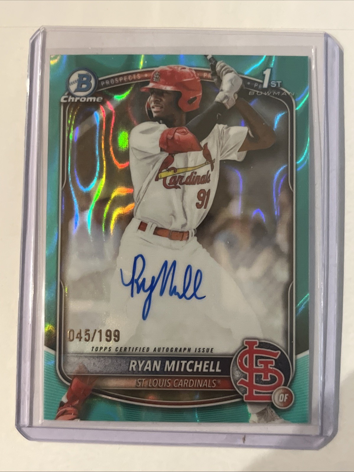 2025 Bowman Draft Ryan Mitchell Chrome Auto Aqua Lava Refractor 1st #/199
