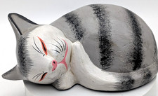 Hand Painted Sleeping Wood Cat Figurine