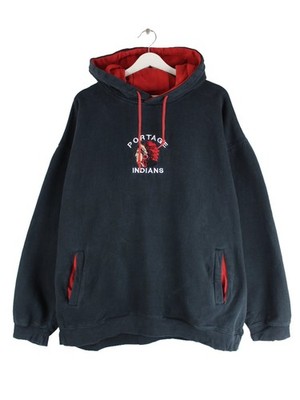 Vintage Portage Indians Heavy Hoodie Schwarz XXL Herren