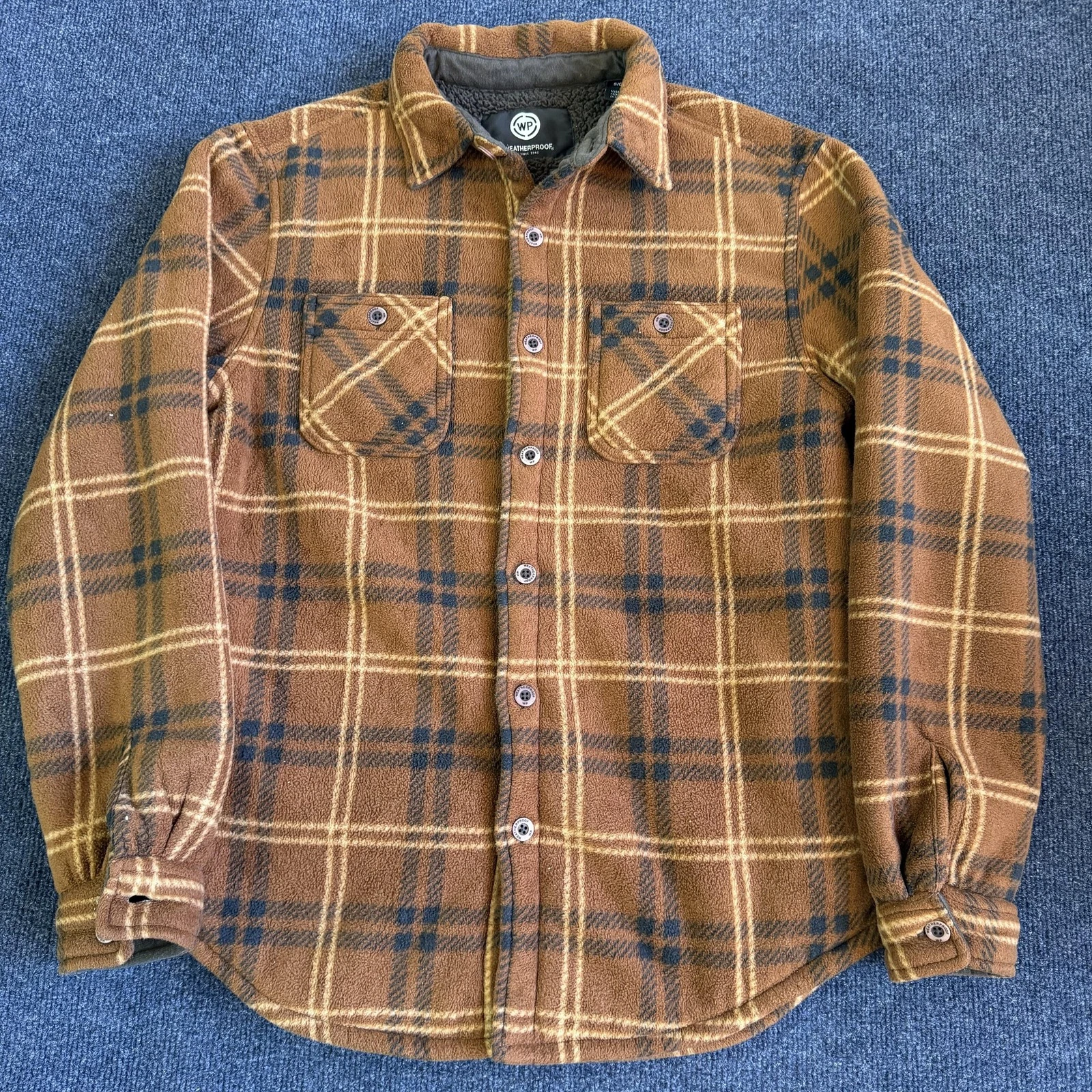 Weatherproof Shirt Jacket Mens Small Brown Plaid Fleece Sherpa Lined Outdoor