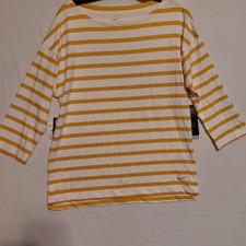 NIKE Women Dri Fit UV Yellow White 3/4 Sleeve Shirt AV3676 743 UPF 40 SMALL