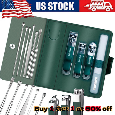 Manicure Pedicure Set Nail Clippers Ear Pick Cleaner Cuticle Grooming Kit Case
