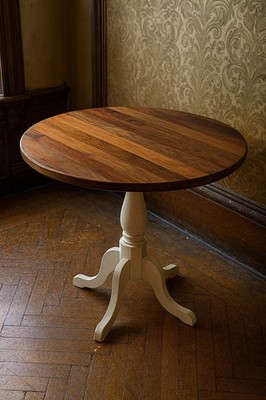Holz Handarbeit Esstisch Küche rund Esstisch Holz 100 cm NUSSBAUM weiß