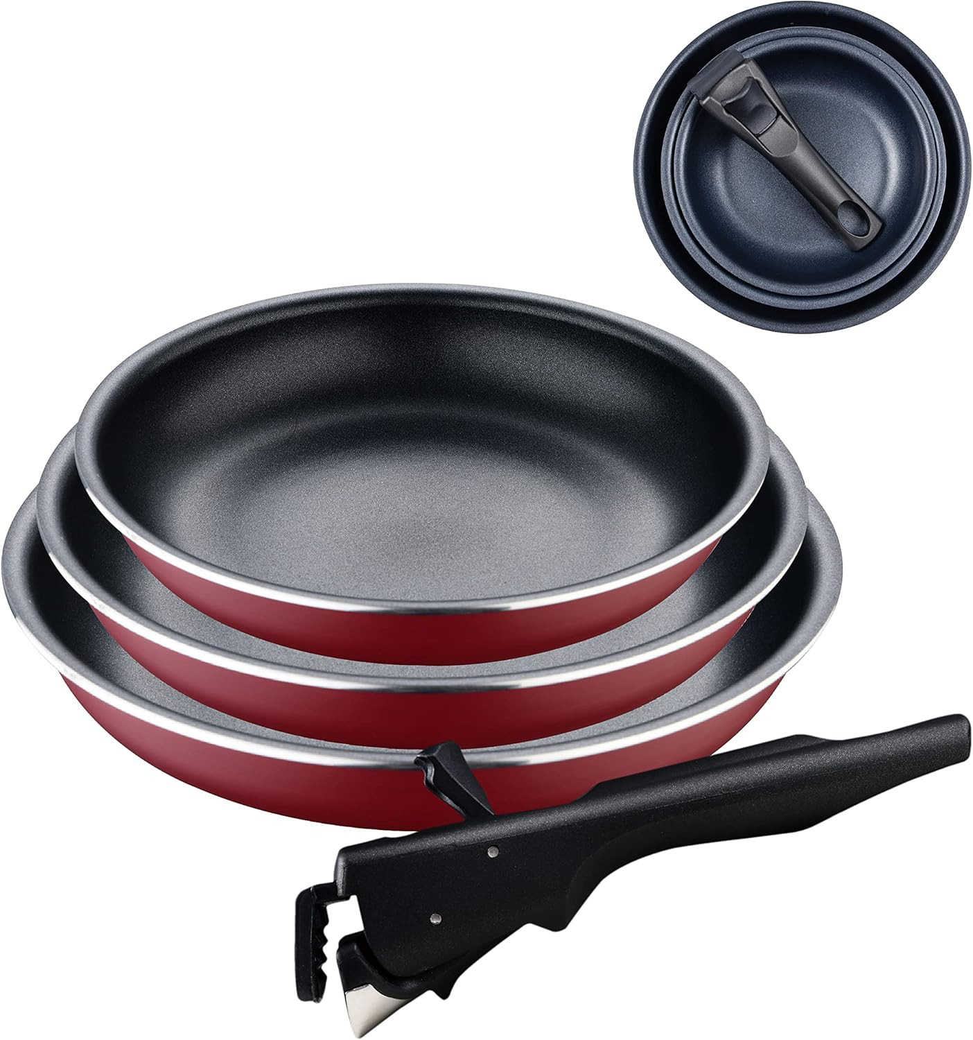 Bergner Red Edition Set 3 Padelle + Manico Rimo per Induzione e Forno