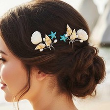 Silver Seashell Starfish Wedding Hair Pins Bridal Hair Piece Clip Accessory