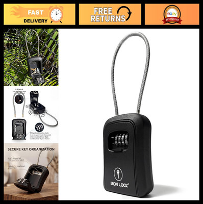 Portable Key Lock Box with Cable Shackle & Wall Mount - Waterproof 4-Digit Combi