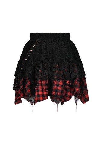 DARK IN LOVE Black Red Plaid Gothic Short Layered Rock Steampunk Party Skirt - Picture 14 of 19