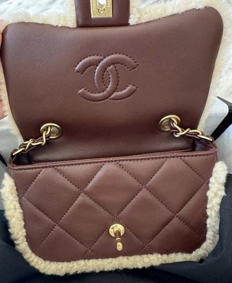 Auth BNIB Chanel Dark Brown 25K Mini Shearling Teddy Mini Flap Bag