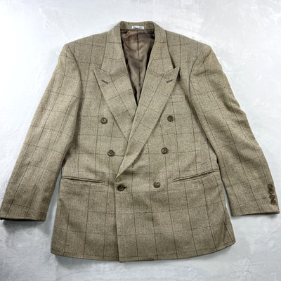 Guy Laroche Sport Coat Men's 39S 100% Silk Beige Windowpane Six Button Lined