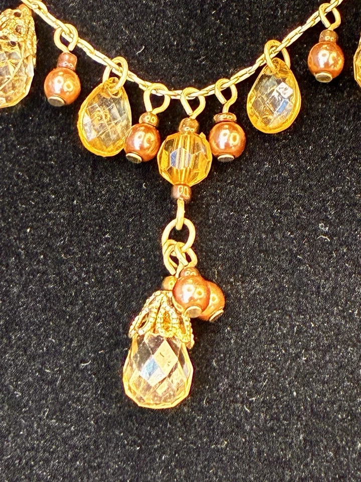 "Collar colgante con cuentas de cristal marcado 1928 color topacio 15""" Foto 2 de 4