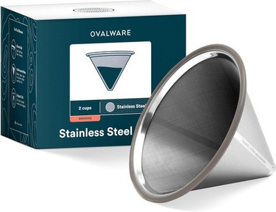 OVALWARE Paperless Stainless Steel Pour Over Coffee Filter   Reusable and