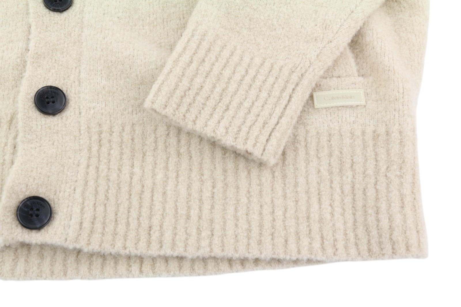 CALVIN KLEIN Wool Blend Boucle Men Jumper L Wool Blend Teddy Cardigan RRP199 * image 5
