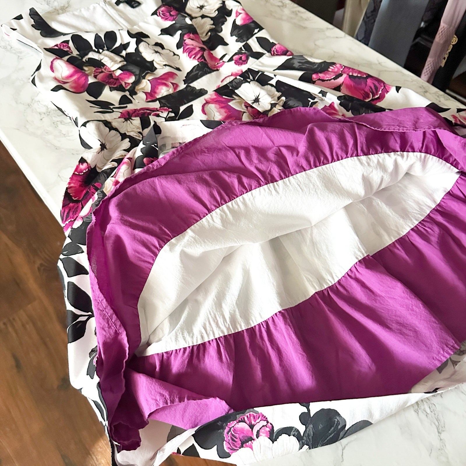 WHBM Cotton Purple Floral Sleeveless Fit n Flare Garden Dress women's size 12