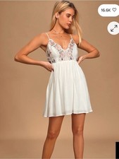 Lulus Daisy Petal Pickin' Ivory Embroidered Dress Large