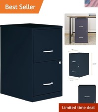 Efficient Letter-Size 2 Drawer Filing Cabinet with Lockable Drawers - Navy Steel
