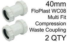2 Pack FloPlast WC08 40mm Compression Universal Multi Fit Waste Coupling White