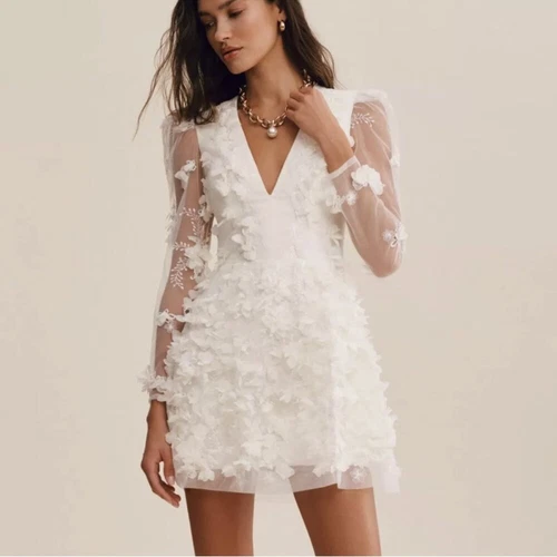 OFF WHITE Abito HELSI Sidney bianco sporco manica lunga dimensionale floreale mini