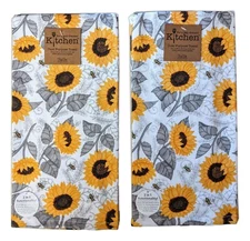 Set of 2 JUST BEES SUNFLOWER Floral Terry Kitchen Towels by Kay Dee Designs