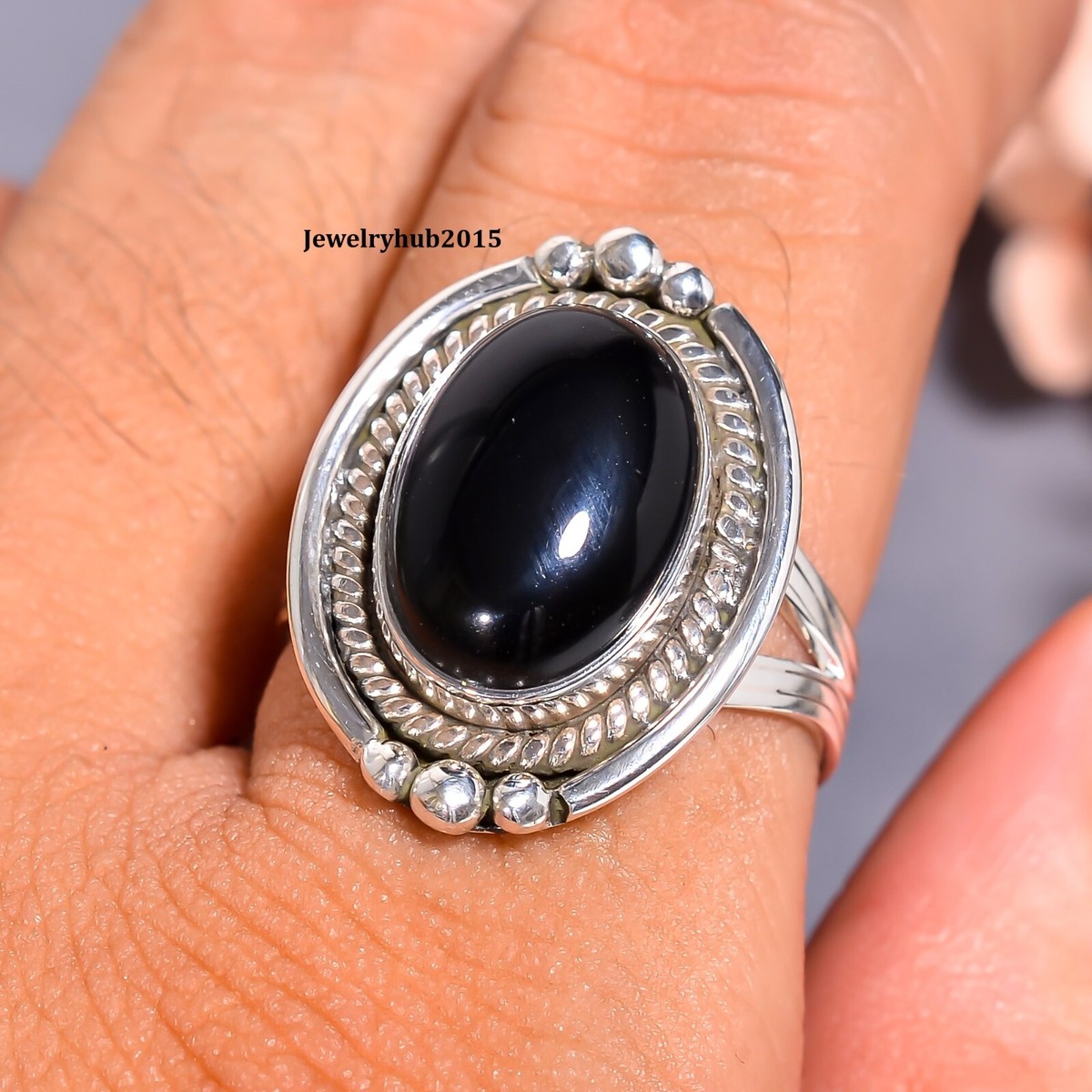 Black Onyx Gemstone Ring 925 Sterling Silver Beautiful