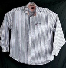 Tommy Hilfiger VINTAGE Men Medium M Stripped Button UP Shirt Red White  Blue