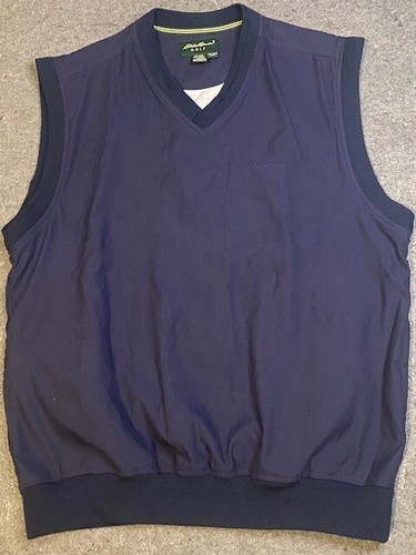 EDDIE BAUER Golf Vest MENS MEDIUM Sleeveless WINDBREAKER Lightweight Navy Fleece