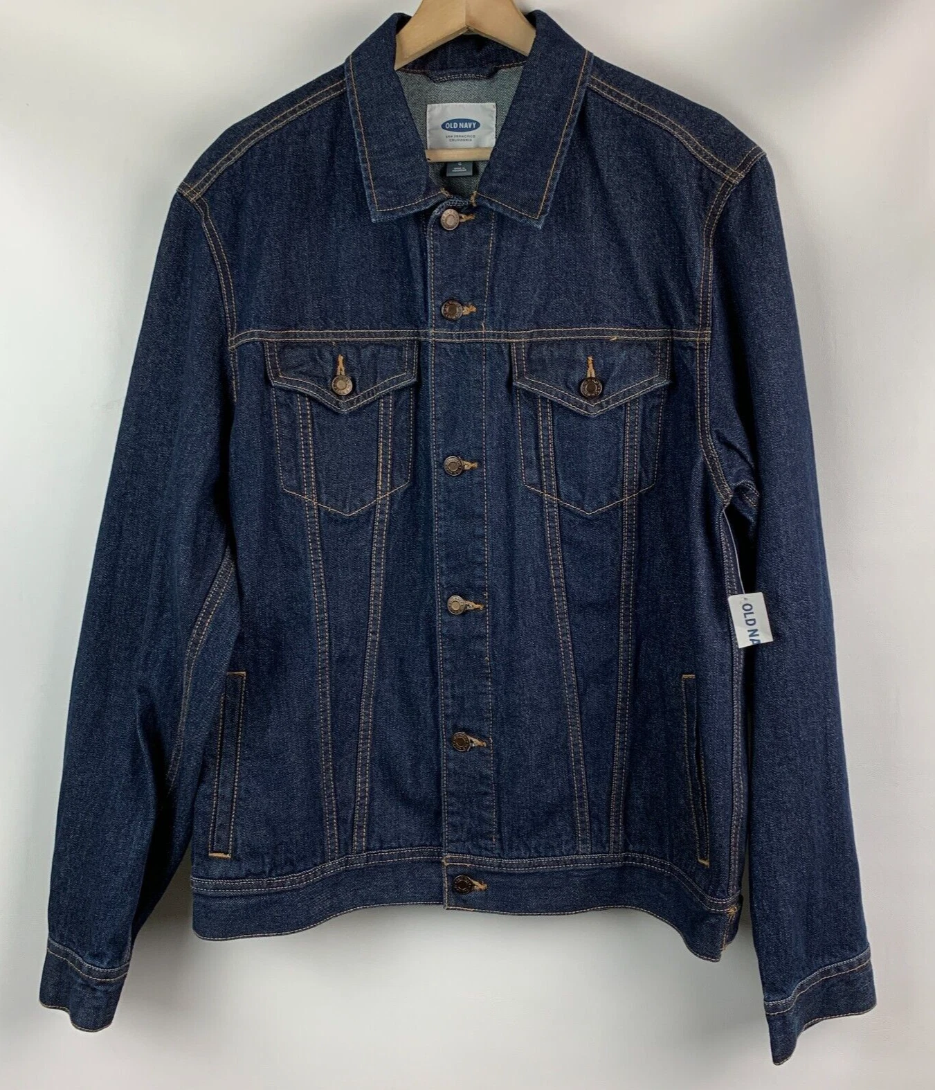 Old Navy Trucker Jacket Blue Denim Med Wash Collared Buttons Pockets Size L NEW