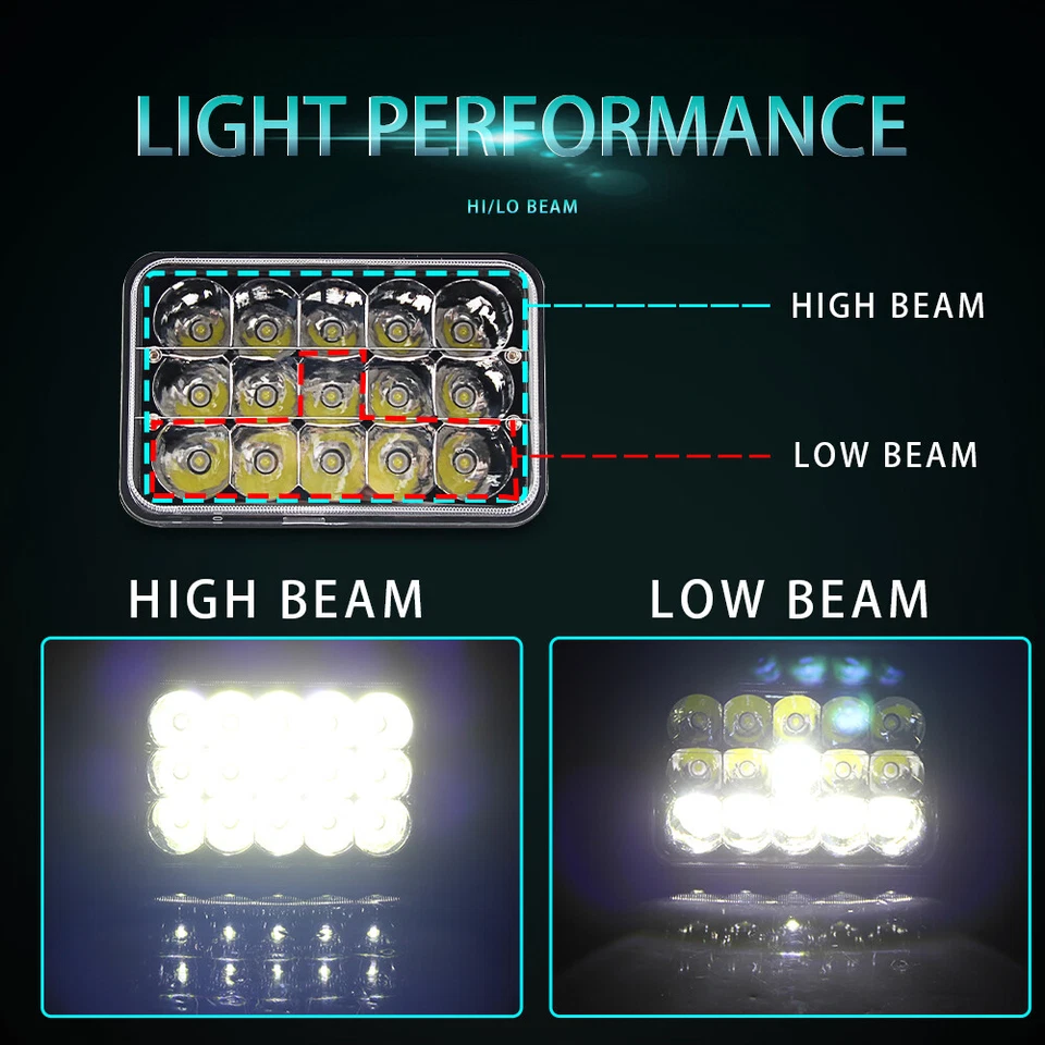 4x Faros LED cuadrados de haz alto/bajo con DRL para Ford Mustang 1979-1986 DOT 4x6" Foto 3 de 4